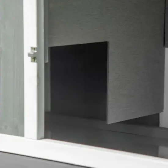 PawHut Wooden Rabbit Hutch, Outdoor Large Rabbit Cage with Run, Tray, Ramp, Asphalt Roof for 1-3 Rabbits, Guinea Pigs, White image {4}