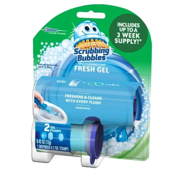 Scrubbing Bubbles Rainshower Scent Fresh Gel Toilet Cleaning Stamp image {2}