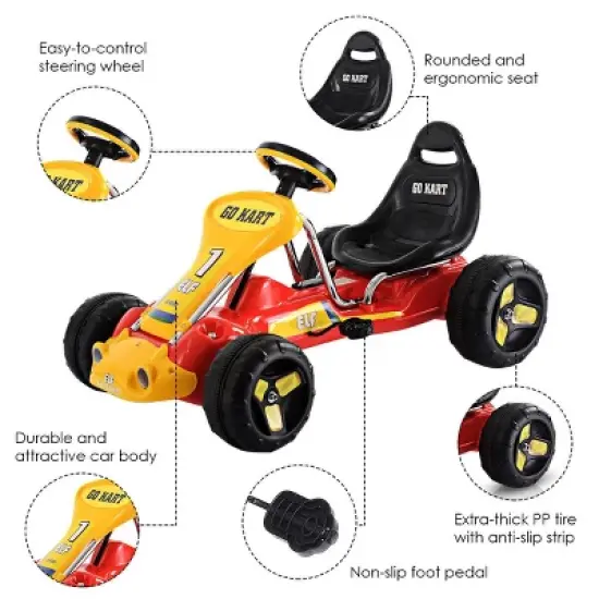 Costway Kids Go Kart Ride On Car Pedal Powered Car 4 Wheel Racer Toy Stealth Outdoor image {6}
