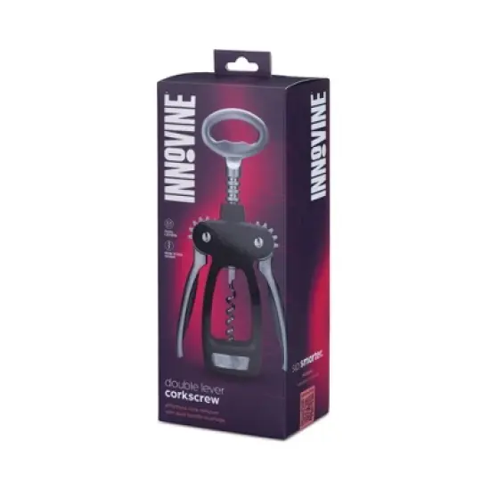Innovine Double Lever Corkscrew, Ergonomic Winged Wine Opener with Non-stick Worm, Durable and Easy to Use, Perfect for Home Bar, Set of 1, Graphite image {5}