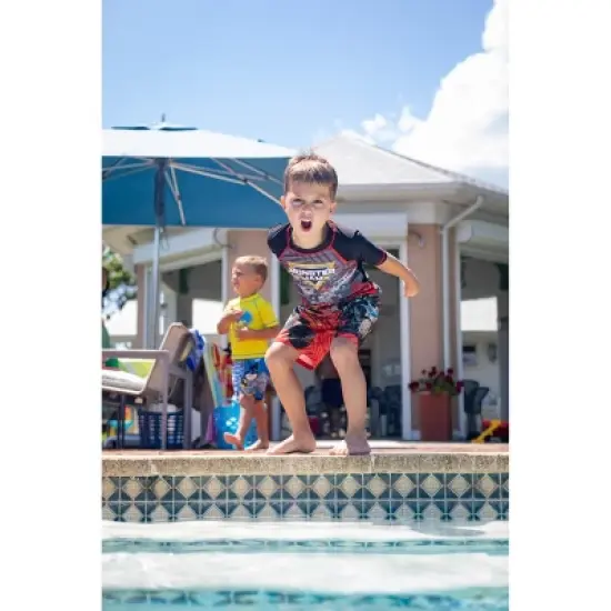 Monster Jam Maximum Destruction Megalodon El Toro Loco Grave Digger Rash Guard and Swim Trunks Outfit Set Toddler to Little Kid image {6}