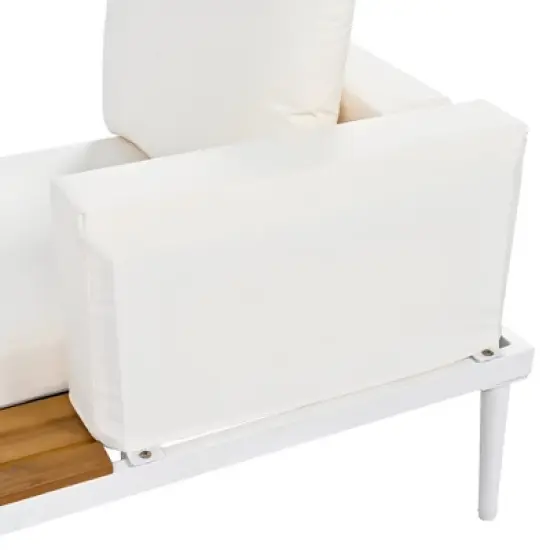 FIONECA Modern Outdoor Patio Daybed with Cushions, Metal Frame & Wood-Topped Side Tables, Convertible 2-in-1 Chaise Lounges, Beige image {15}