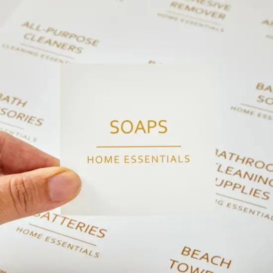 Talented Kitchen 144 Minimalistic Laundry Room Labels for Glass Jars, Preprinted Linen Closet Stickers for Containers, Bathroom Organization, Gold image {3}