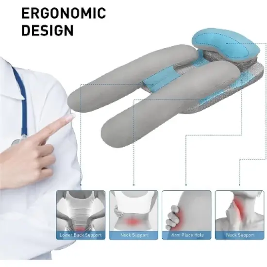 Acoinel H-Shaped 3-in-1 Side Sleeper Pillow, Ergonomic Support for Neck/Back/Shoulders, White image {2}