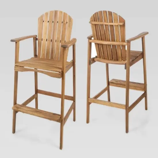 Malibu 2pk Acacia Wood Adirondack Barstools - Natural - Christopher Knight Home image {1}