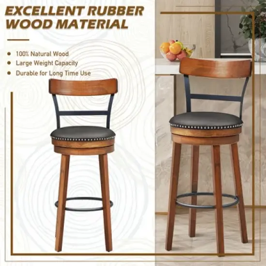 Costway Set of 2/4 BarStool 30.5'' Swivel Pub Height Dining Chair with Rubber Wood Legs image {7}