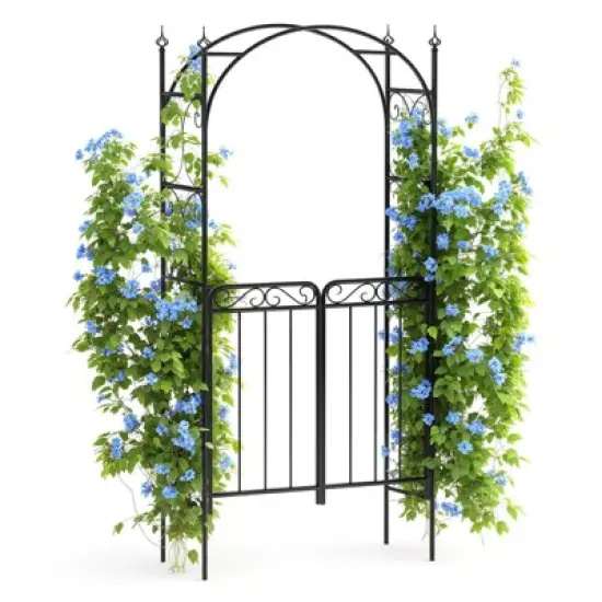 8FT Black Garden Arch with Gate &uml;C Heavy-Duty Metal Arbor for Wedding Decor, Sturdy Steel Archway for Climbing Roses & Vines image {8}
