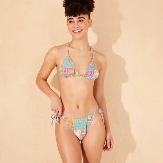 Women's Low-Rise Cheeky Side-Tie Bikini Bottom - Wild Fable&trade; Pink Sun/Palm Print image {2}