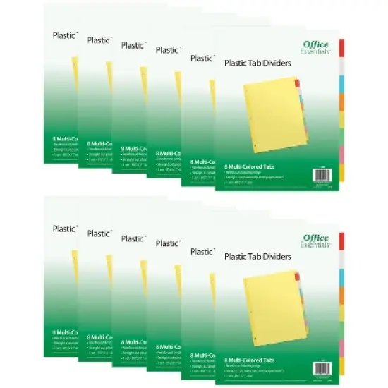 Office Essentials Insertable Plastic Tab Dividers for 3 Ring Binders, 8-Tab Sets, Multicolor Tabs, 12 Sets (21941) image {3}