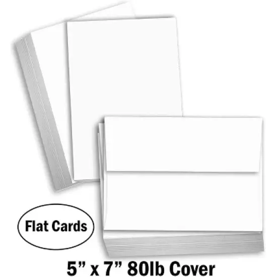 Hamilco White Cardstock Blank Index Flash Note & Post Cards - Flat 5 X 7" Thick Paper 80 lb Card Stock for Printer - (100 Pack with Envelopes) image {1}