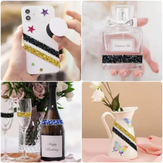 Wrapables 3 Yards Self Adhesive Resin Rhinestone Ribbons, Glittery Bling Tape Strips for DIY Crafts Wedding Party Decoration (3 Rolls) image {3}