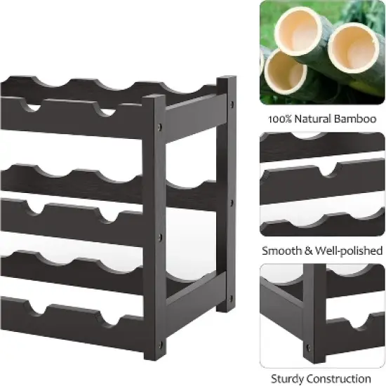 Itopfox Bamboo Wine Rack Countertop, 3-Tier 12 Bottles Wine Storage Shelf for Kitchen Pantry Cabinet - Dark Brown image {5}