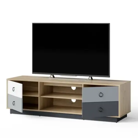 Costway 55'' TV Stand Entertainment Media Center w/ Storage Cabinets Adjustable Shelves image {9}