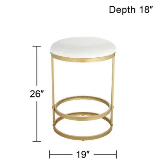 55 Downing Street Gold Bar Stool 26" High Modern White Fabric Cushion with Footrest for Kitchen Counter Height Island Home House image {8}