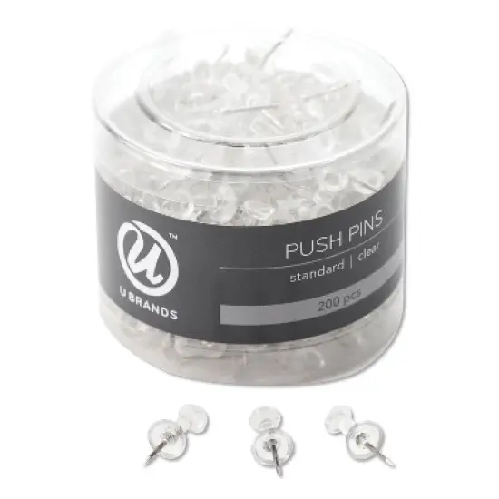 U Brands Standard Push Pins Plastic Clear 7/16" 200/Pack 658U08-24 image {5}