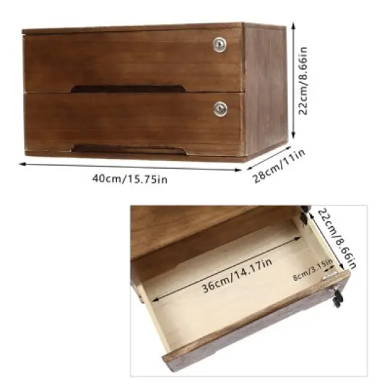 YIYIBYUS Wooden Desktop Storage Box with 2 Lockable Drawers image {2}