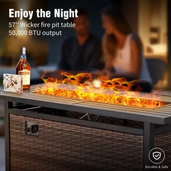 Captiva Designs 8pc Wicker Outdoor Patio Rattan Sectional Conversation Set with Fire Pit Table and Cushioned Ottoman image {2}