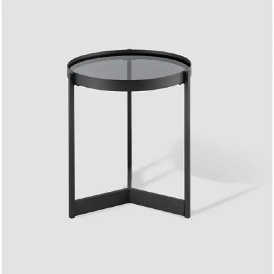 Modern Minimalist Tray Top Round Glass Side Table Black - Saracina Home image {2}