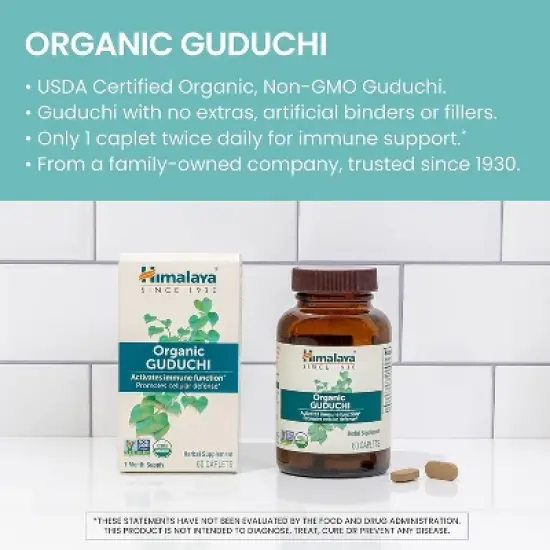 Himalaya Organic Guduchi for Active Immune Support and Cellular Defense, 700 mg, 60 Caplets, 1 Month Supply image {2}