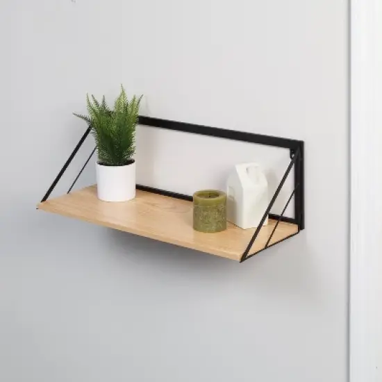 Honey-Can-Do Large Laundry Wall Shelf with Wood Light Oak image {7}