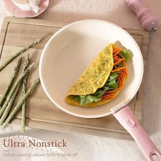 Itopfox 21-Piece Nonstick Pots and Pans Set with Removable Handles, Ceramic Cookware for RV Kitchen, Induction Compatible, Stackable Design, Pink image {4}