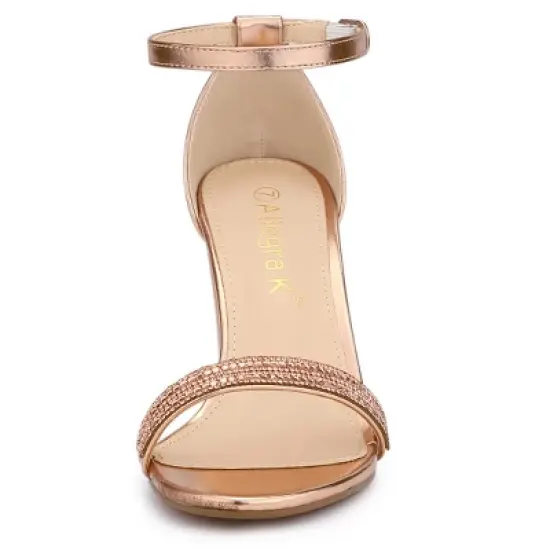 Allegra K Women's Rhinestone Ankle Strap Chunky Sandals image {2}