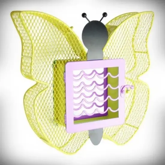 Heath Butterfly Suet 'n Seed Bird Feeder for Suet Cakes and Sunflower Seeds - Yellow/Purple image {1}