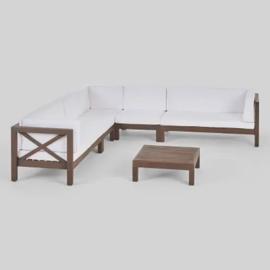 Brava 6pc Acacia Wood Sectional Patio Seating Set - Christopher Knight Home image {1}