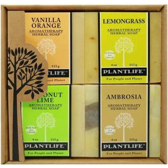 Plantlife Fruit Set 4-Pack (Vanilla Orange, Lemongrass, Coconut Lime, Ambrosia) Bar Soap &ndash; Moisturizing, Handcrafted, Plant-Based &ndash; 4oz Bars image {1}