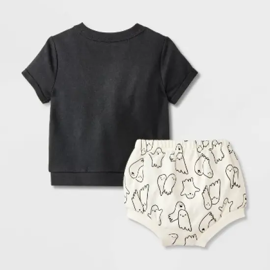 Baby 2pc Halloween Ghost Friends T-Shirt & Bloomer Set - Cat & Jack&trade; Black image {1}