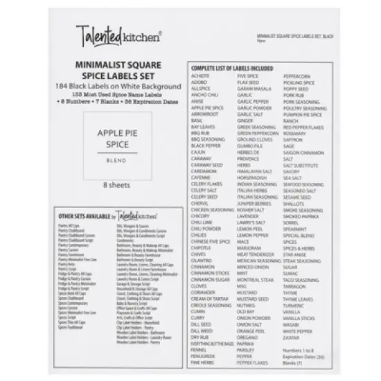 Talented Kitchen 184 Spice Labels Stickers, Preprinted White Spice Jar Labels for Herbs Seasonings, Spice Rack Pantry Organization, Water Resistant image {7}