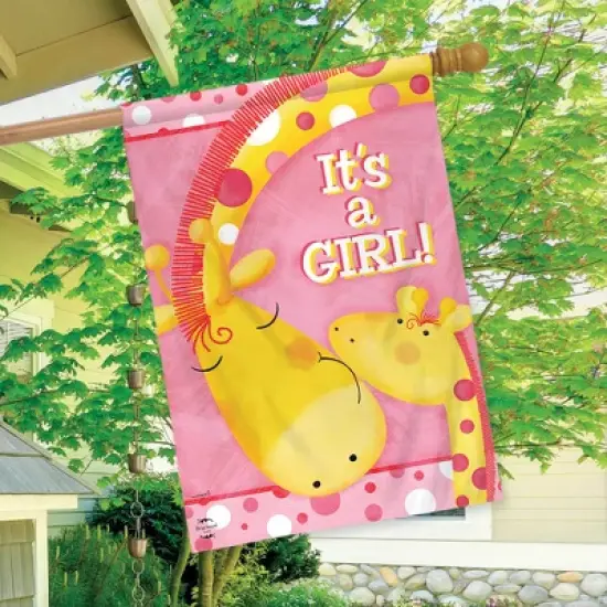 It's A Girl House Flag Baby Shower Giraffes Welcome 28" x 40" Briarwood Lane image {2}
