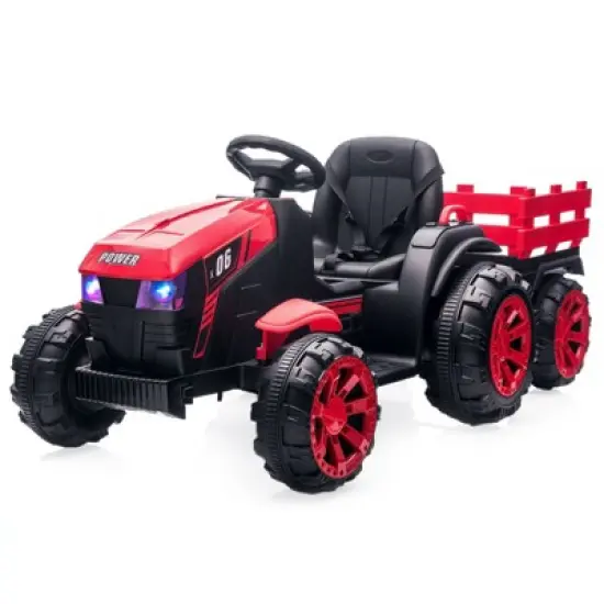 Acekool 12V Electric Ride-On Tractor with Trailer & Remote Control, Music, LED Lights, Safety Belt, 3 Speeds, Battery Powered Kids Vehicle image {10}