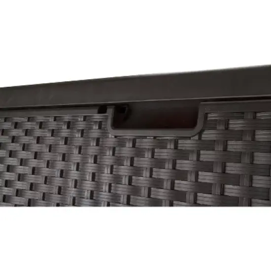 Suncast Trash Hideaway Outdoor Garbage Bin & 99 Gallon Deck Box w/ Seat, Java image {2}