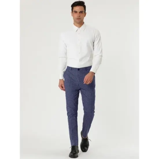 Lars Amadeus Men's Business Checked Printed Slim Fit Flat Front Plaid Dress Trousers image {2}