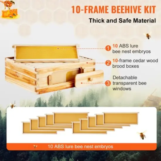 VEVOR Bee Hive Medium Box Starter Kit, 100% Beeswax Coated Natural Cedar Wood, Langstroth Beehive Kit with 10 Frames and Foundations image {6}