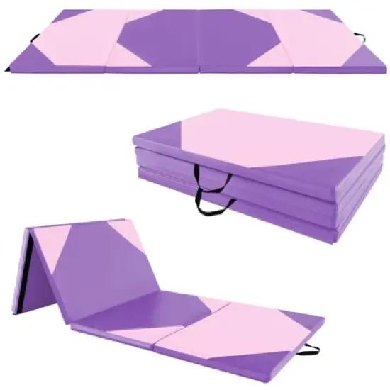 Costway 10' x 4' x 2'' 4-Panel Folding Gymnastics Exercise Mat w/ Hook & Loop Fasteners Purple/Pink/Blue/Rose Red image {13}