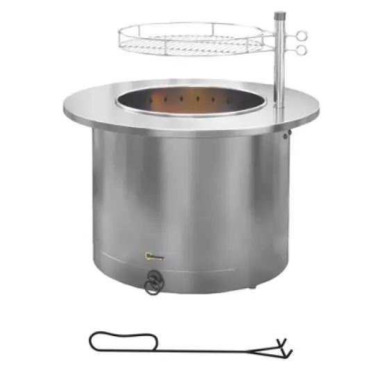 Outsunny 25" Smokeless Fire Pit, 2-in-1 Stainless Steel Firepit with Grill, Portable Wood Burning Fireplace with Poker and Ash Tray image {7}