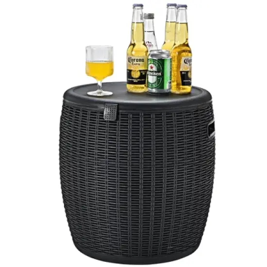 Costway 9.5 Gallon 4-in-1 Patio Rattan Cool Bar Cocktail Table Side Table Brown\Black image {9}