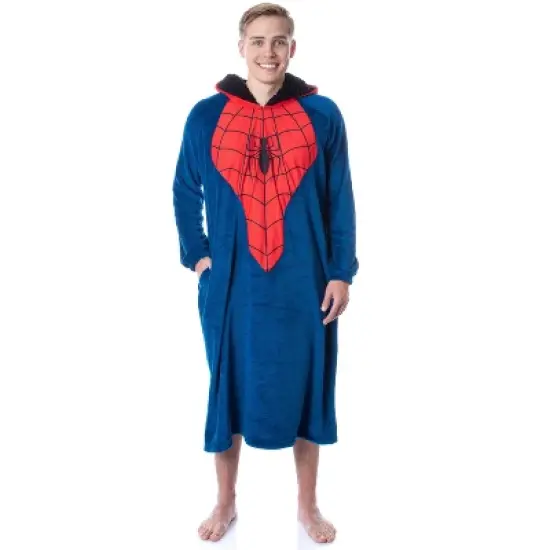 Marvel Mens' Spider-Man Logo Hooded Costume Pullover Pajama Outfit Blue image {3}