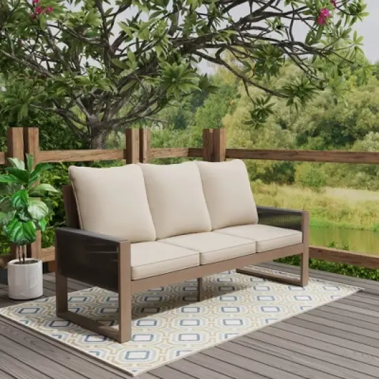 YARDSIGHT Durable Wooden Patio Sofa with Soft, Removable Cushions for Outdoor Living image {1}