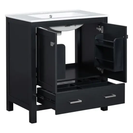 30 Inch Solid Wood Frame Bathroom Vanity with Single Sink, 2 Doors and a Drawer image {10}