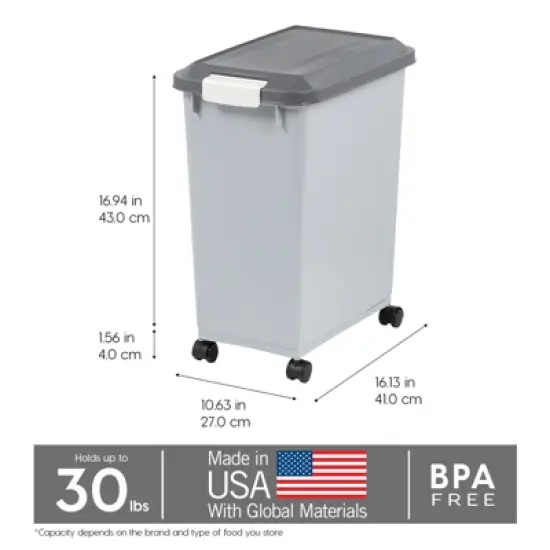 IRIS USA Dog Food Storage Container with Wheels, 2-Cup Scoop, Gray/Dark Gray image {10}