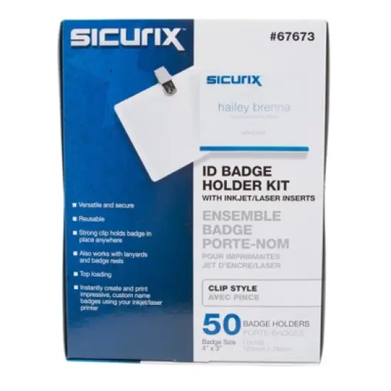 SICURIX Clip Style ID Badge Holder Kit with Printable Inserts, 4" x 3", Pack of 50 image {3}