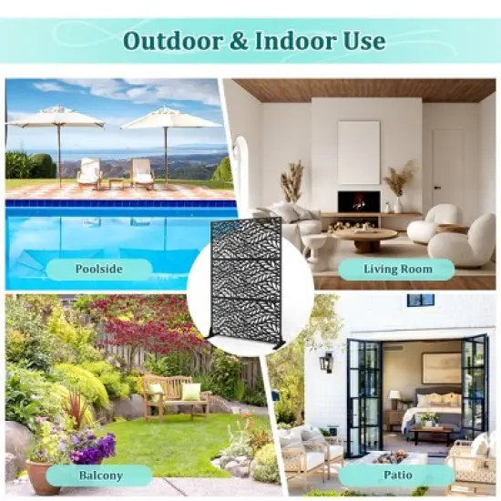 TOAOTBNBO Metal Privacy Screen with Stand, Decorative Privacy Fence Panels with Leaf Pattern, Outdoor Privacy Screen for Garden, Black image {5}