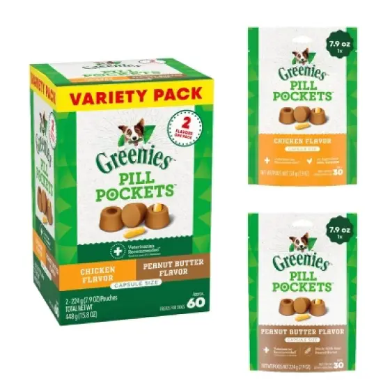Greenies Pill Pockets Capsule Size Chicken and Peanut Butter Flavor Variety Pack Adult Chewy Dog Treat - 15.8oz image {6}