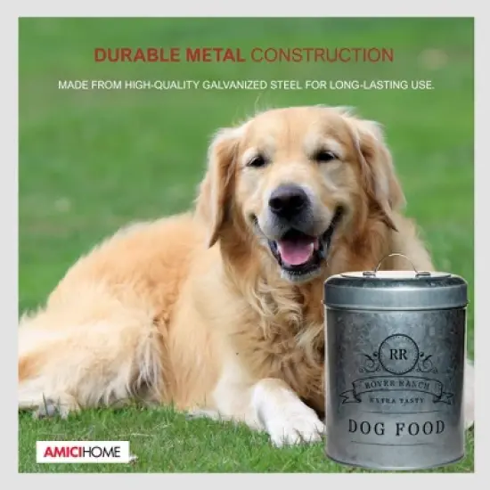 Amici Pet Rover Ranch Metal Canister, Metal Dog Food Canister with Handle Lid & Silicone Sea, Pet Food Storage Container with Airtight Closure image {2}
