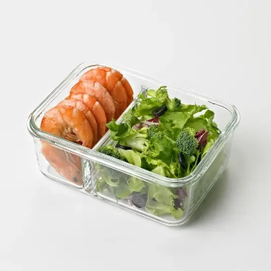 Glasslock Duo Clear Tempered Glass Microwave, Dishwasher, Freezer, Divided Food Storage Containers with Snap Lock BPA Free Plastic Lids image {2}