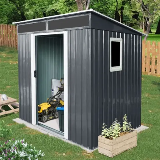NicBex Metal Outdoor Storage Shed with Window and Transparent Plate for Backyard Garden,Patio image {1}