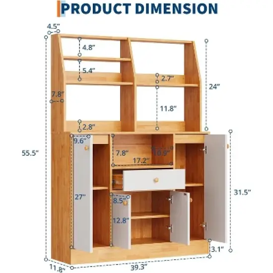 Wood Sideboard Buffet Cabinet, Large Cupboard Cabinet with Storage, Freestanding Kitchen Pantry Cabinets with Drawers, Adjustable Shelf & Storage Rack image {5}